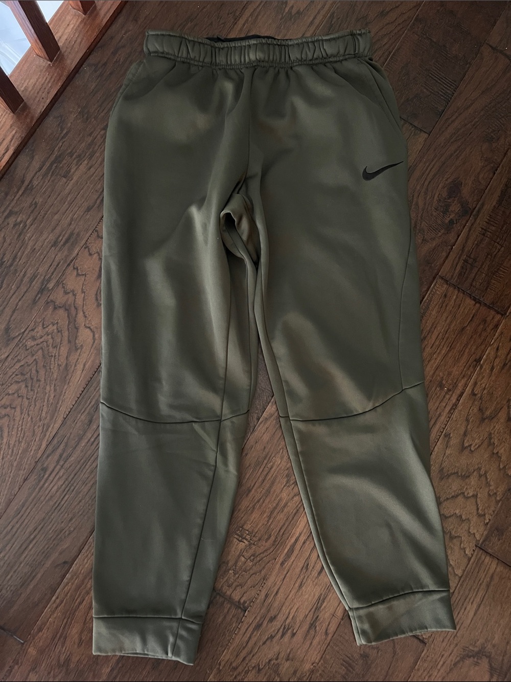 Olive Green Joggers with Black Swoosh